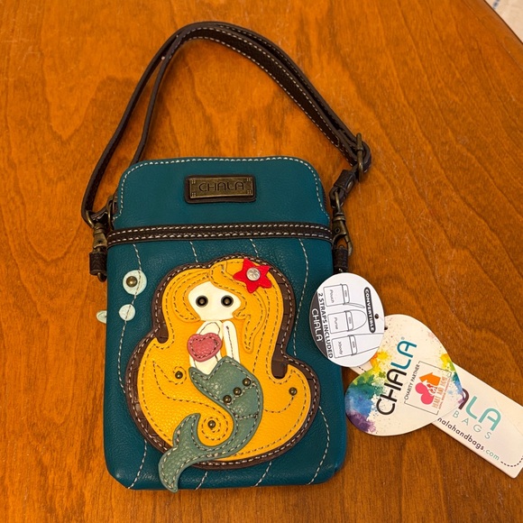 Chala Teal and Brown Crossbody with Mermaid Patch - Picture 5 of 7
